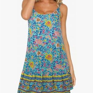 Floral Blue Sleeveless Dress - Medium